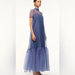Staud Calluna High-Neck Organza Gown Navy